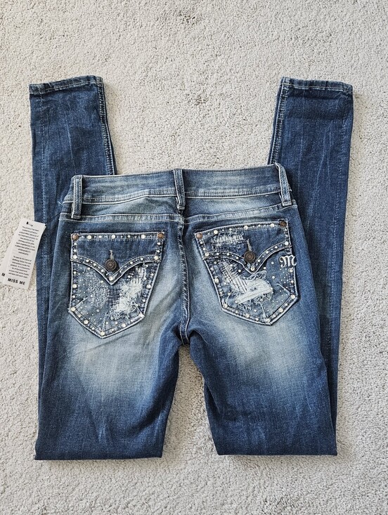 Miss Me Denim - NWT Miss Me | Rhinestone Embellished Embroidered Distressed Y2K Jeans Size 24
